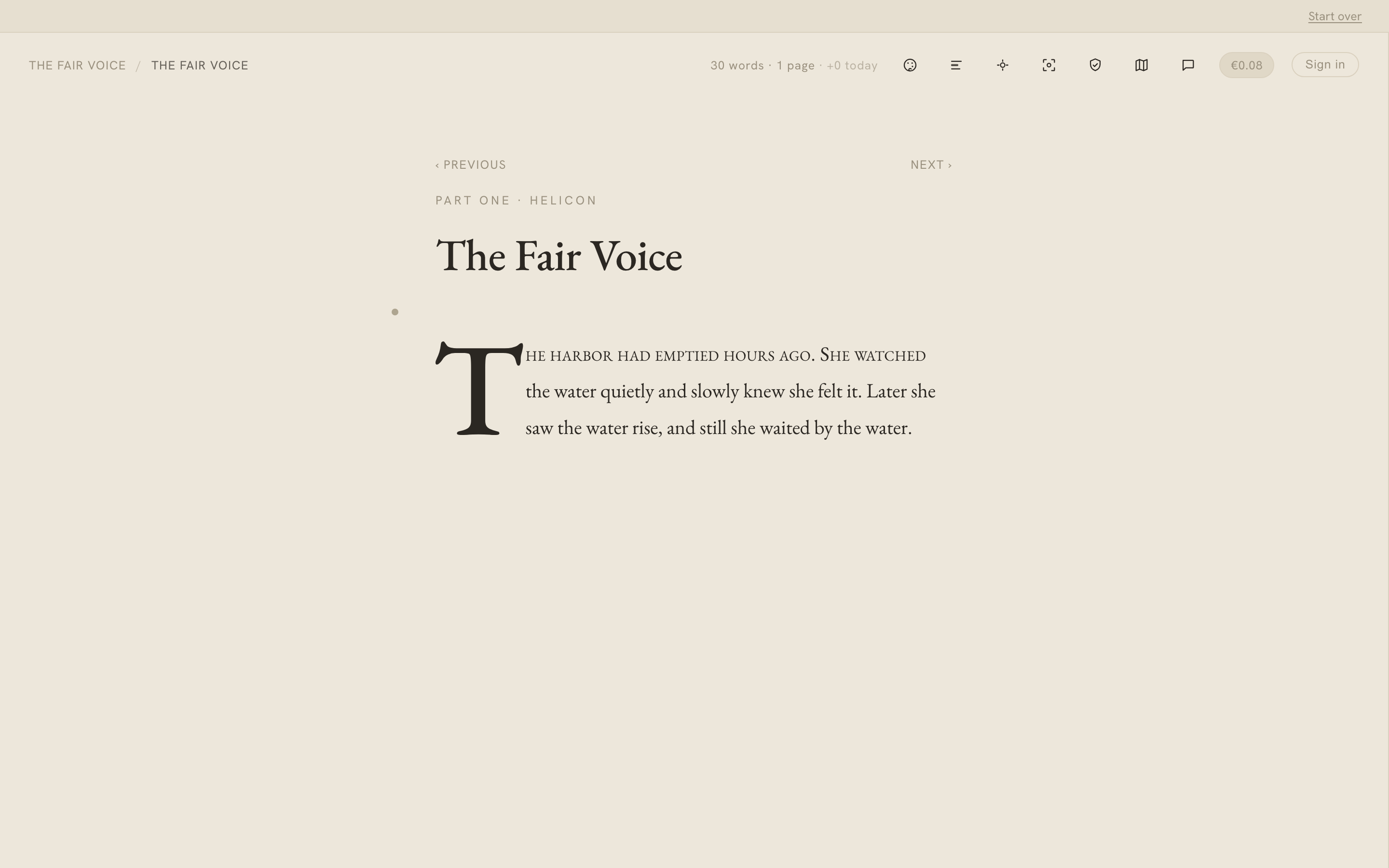 A chapter set in EB Garamond with the drop cap on — a sunken initial 'T' and a small-caps first line