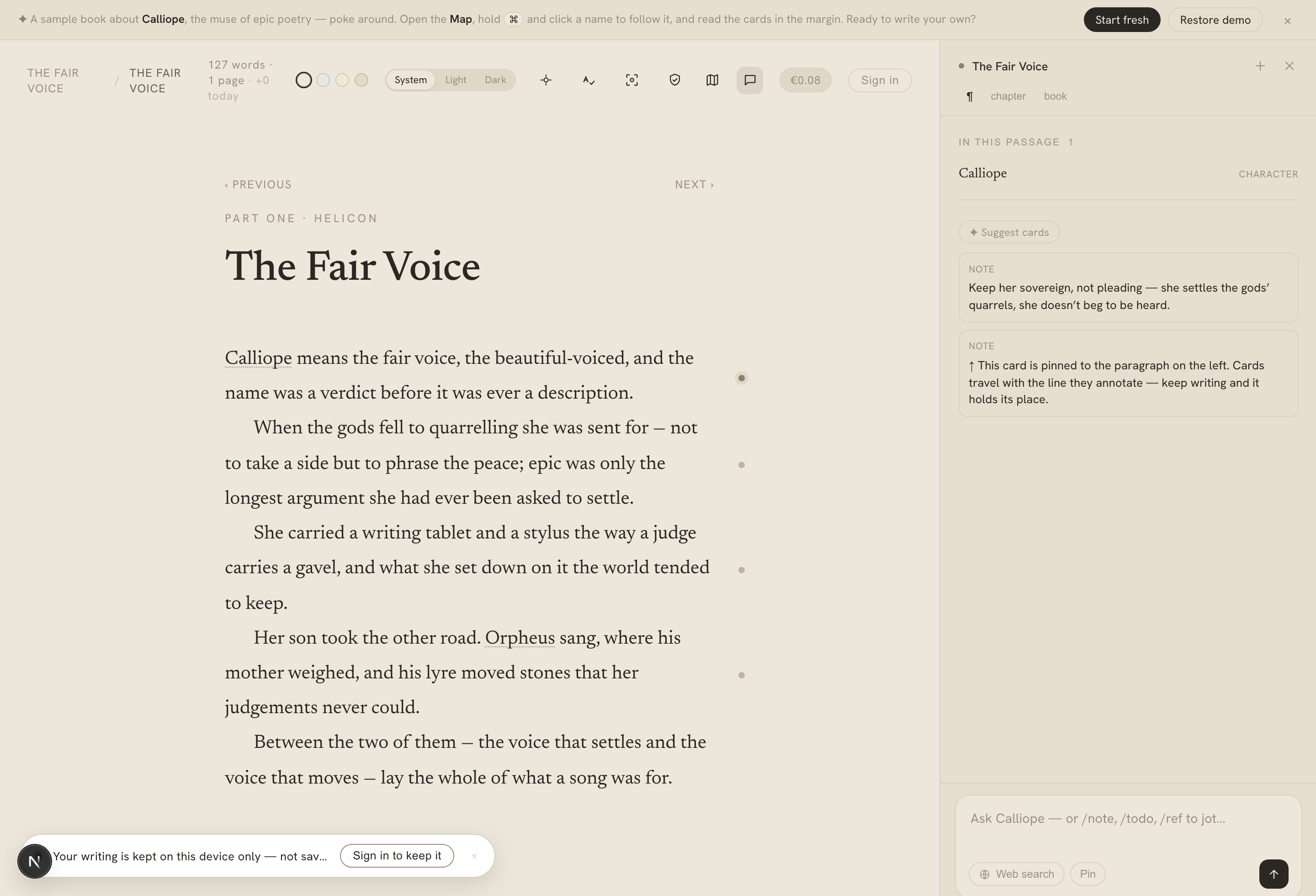Gutter dots down the margin, each a note pinned to its paragraph